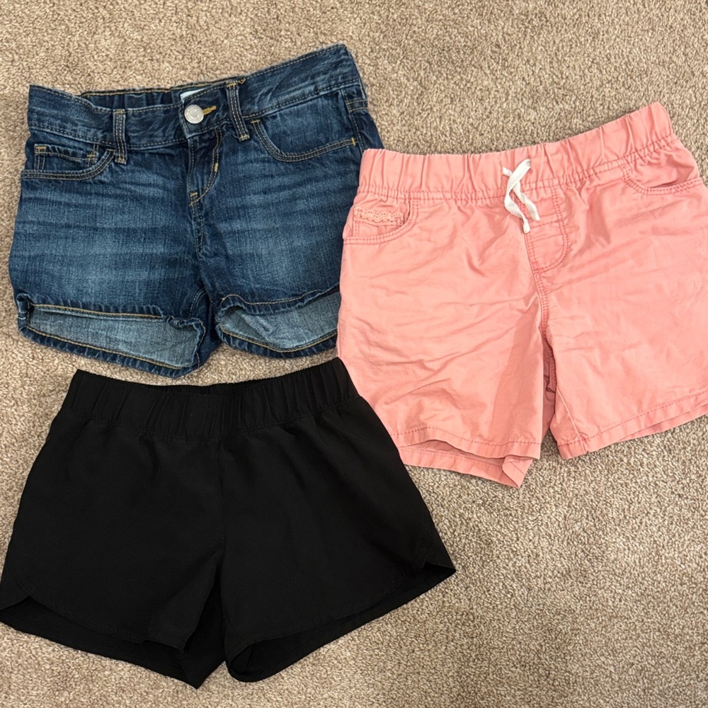Girls Size 7 Shorts Bundle - Denim, Pink, and Black Athletic, Old Navy & Carters